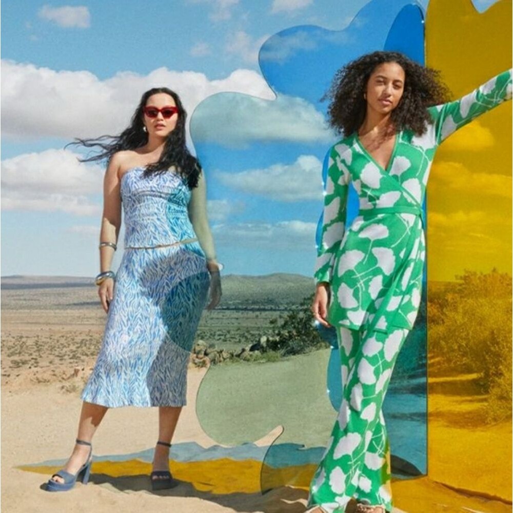 Diane von Furstenberg A-line Skirt Sea Twig Blue Plus Size Set NWT - Picture 8 of 9
